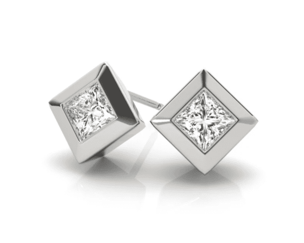 Bezel Set Princess Cut Diamond Earrings